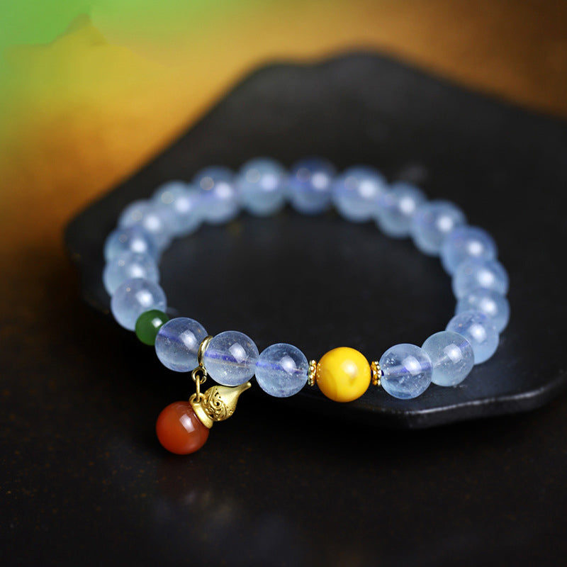 Nimara Ritual Aquamarine Red Agate Peace Gourd Charm Bracelet