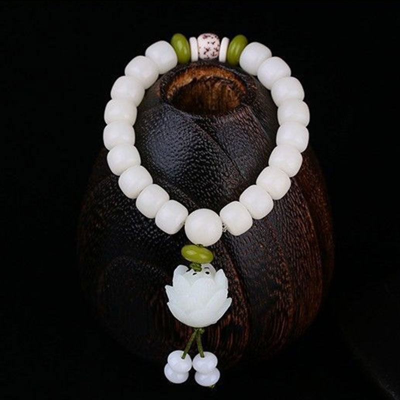 Nimara Ritual Lotus Natural White Bodhi Seed Luck Bracelet