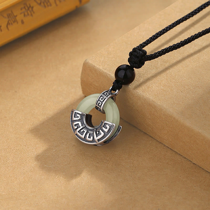 Nimara Ritual 925 Sterling Silver Natural Hetian Jade Peace Buckle Prosperity Necklace Pendant