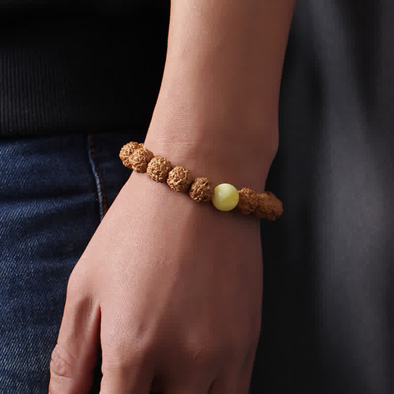 Nimara Ritual Tibet Rudraksha Bodhi Seed Dzi Bead Amber Turquoise Wealth Bracelet