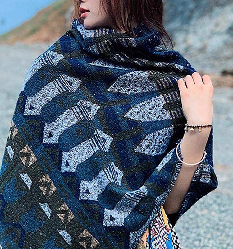 Nimara Ritual Tibetan Shawl Classic Geometry Pattern Winter Cozy Travel Scarf Wrap