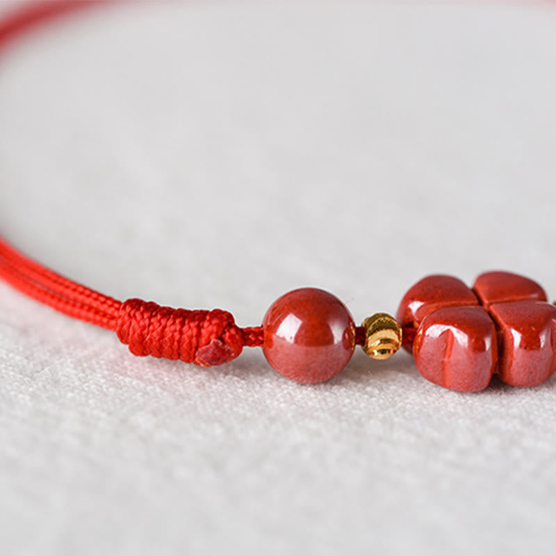 Nimara Ritual Four Leaf Clover Cinnabar Blessing Calm String Bracelet Anklet