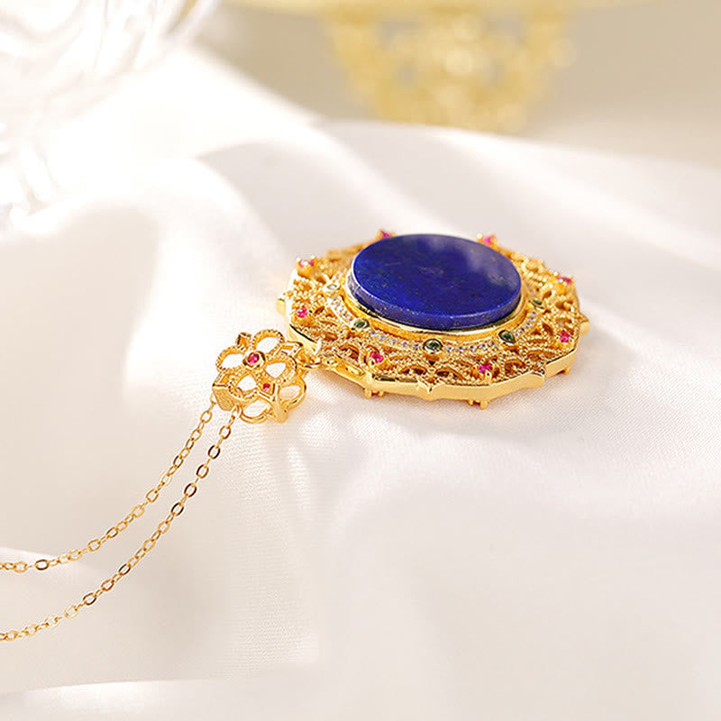Nimara Ritual 925 Sterling Silver Plated Gold Lazurite Positive Necklace Pendant