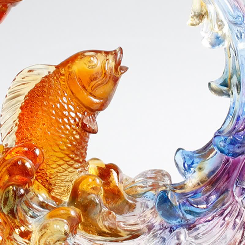 Nimara Ritual Feng Shui Dragon Koi Fish Handmade Liuli Crystal Art Piece Home Office Decoration