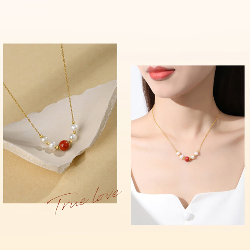 Nimara Ritual 925 Sterling Silver Pearl Cinnabar Sincerity Healing Bead Chain Necklace Pendant
