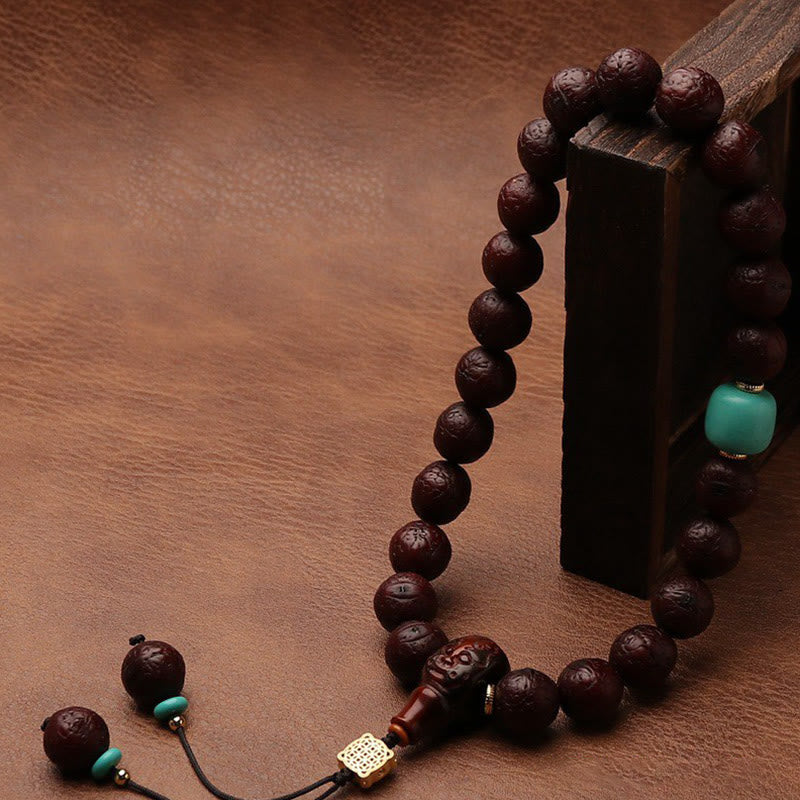 Nimara Ritual Tibetan Bodhi Seed Agate Bead Luck Wealth Tassel Charm Wrist Mala