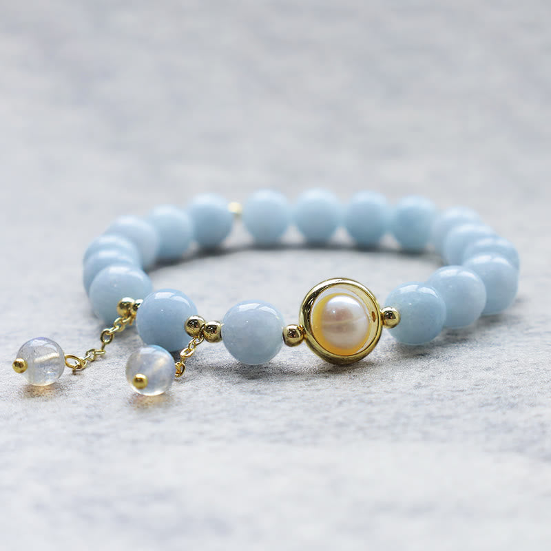 Nimara Ritual Aquamarine Pearl Healing Moonstone Beads Charm Bracelet