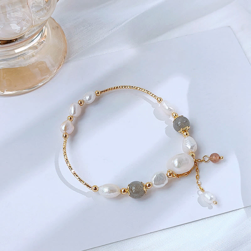 Nimara Ritual Pearl Moonstone Strawberry Quartz Bead Optimism Bracelet