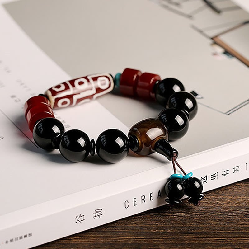 Nimara Ritual Tibetan Nine-Eye Dzi Bead Black Onyx Wealth Protection Bracelet