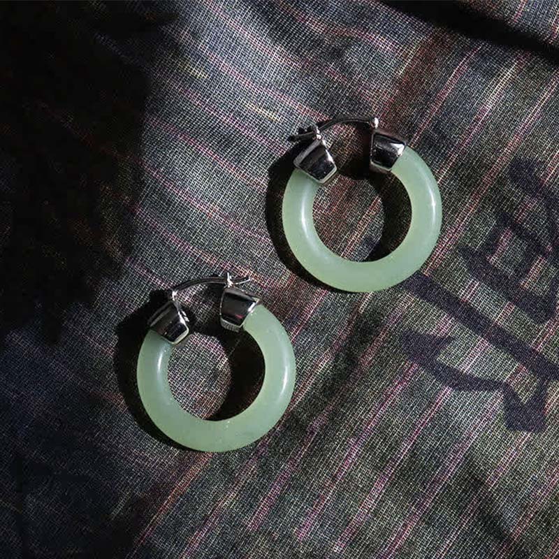 Nimara Ritual Round Jade White Jade Prosperity Earrings