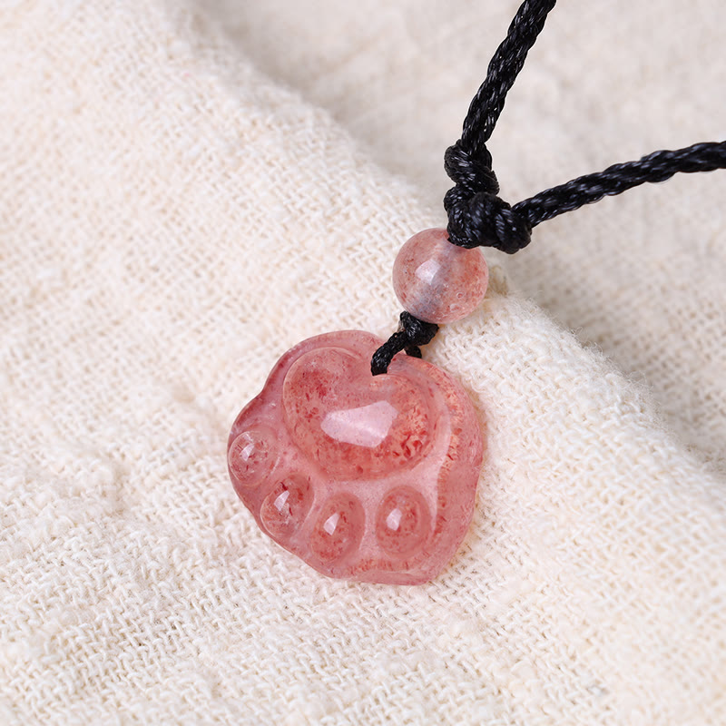 Nimara Ritual Strawberry Quartz Lovely Cat Paw Claw Healing Necklace Pendant