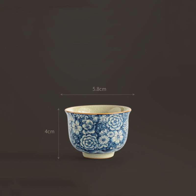 Nimara Ritual Vintage Lotus Peony Plum Blossom Chrysanthemum Ceramic Teacup Tea Cups