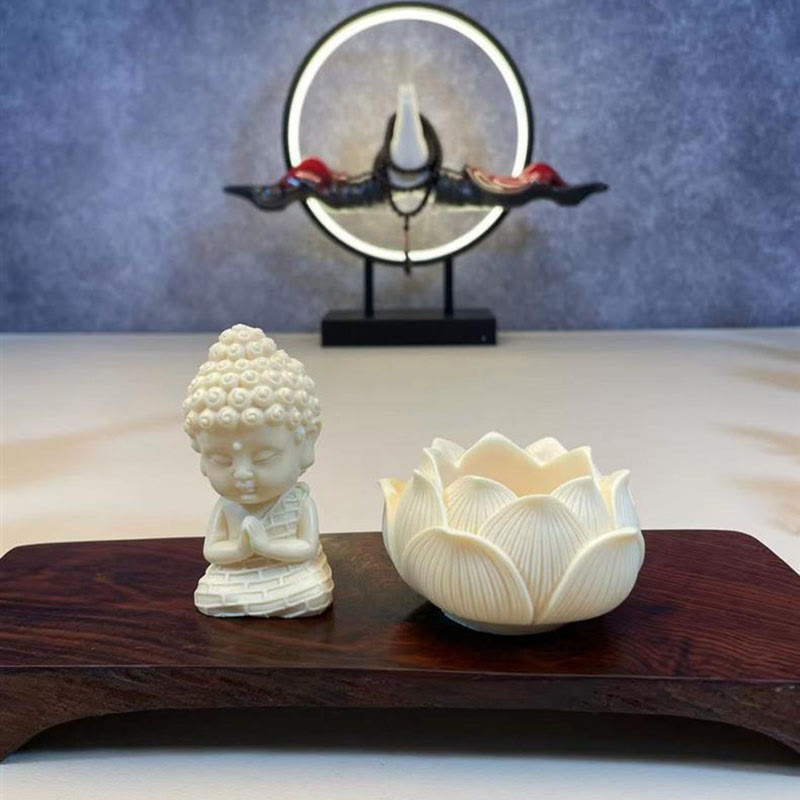 Nimara Ritual Mini Ivory Fruit Tathagata Buddha Lotus Kwan Yin Avalokitesvara Manjusri Samantabhadra Serenity Desk Decoration