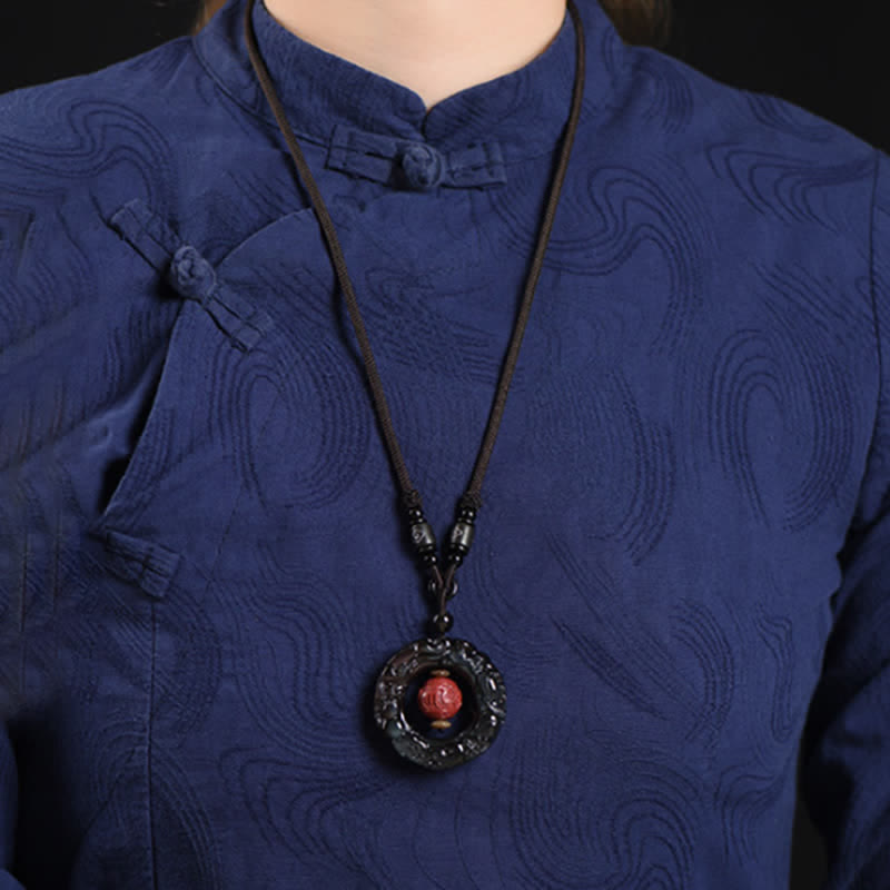 Nimara Ritual FengShui Natural Rainbow Obsidian PiXiu Cinnabar Healing Necklace Pendant