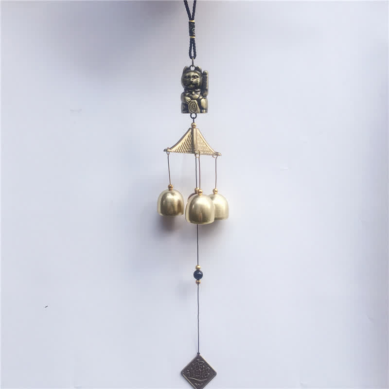 Nimara Ritual Auspicious Wealth Cat Wall Hanging Chime Bell Copper Luck Handmade Home Decoration