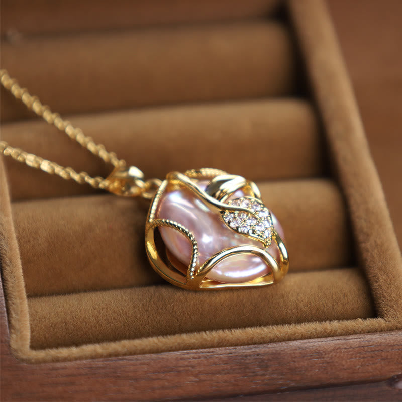 Nimara Ritual 18K Gold Plated Copper Natural Baroque Pearl Flower Sincerity Necklace Pendant
