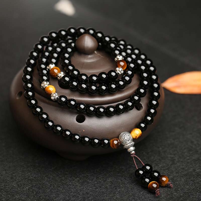 Nimara Ritual Black Obsidian Tiger Eye Blessing Mala Bracelet
