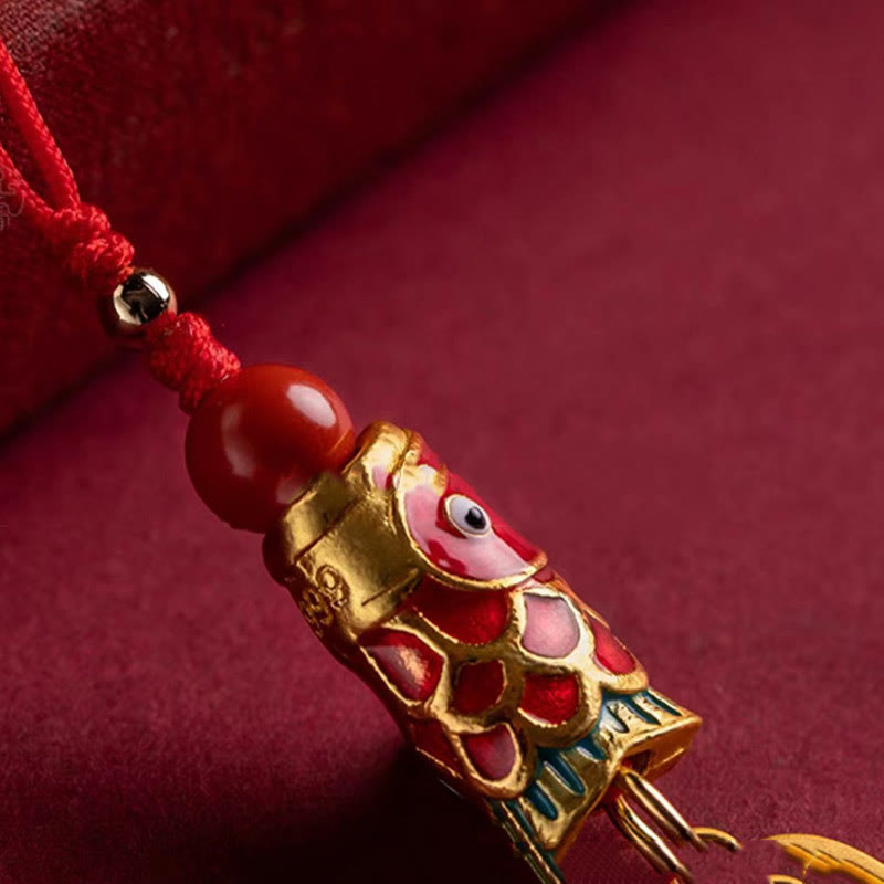 Nimara Ritual Koi Fish Cinnabar Attracting Wealth Wish Ruyi Charm Luck Phone Hanging Decoration