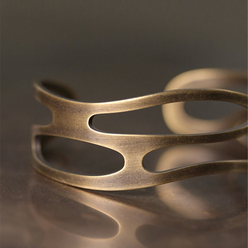 Nimara Ritual Vintage Curved Copper Brass Wealth Adjustable Cuff Bracelet Bangle
