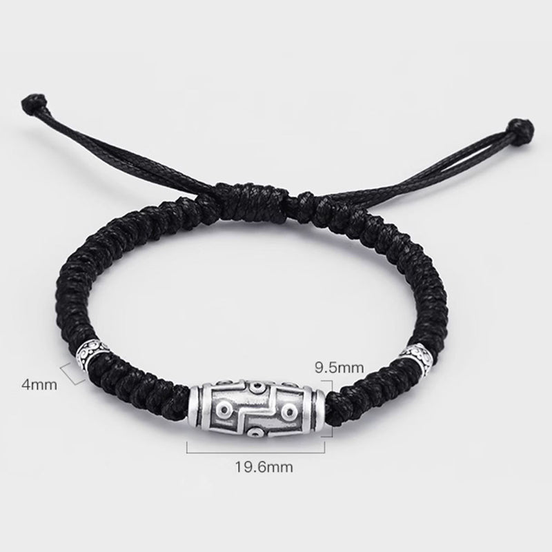 Nimara Ritual 999 Sterling Silver Nine-Eye Dzi Bead Pattern Blessing Rope Bracelet