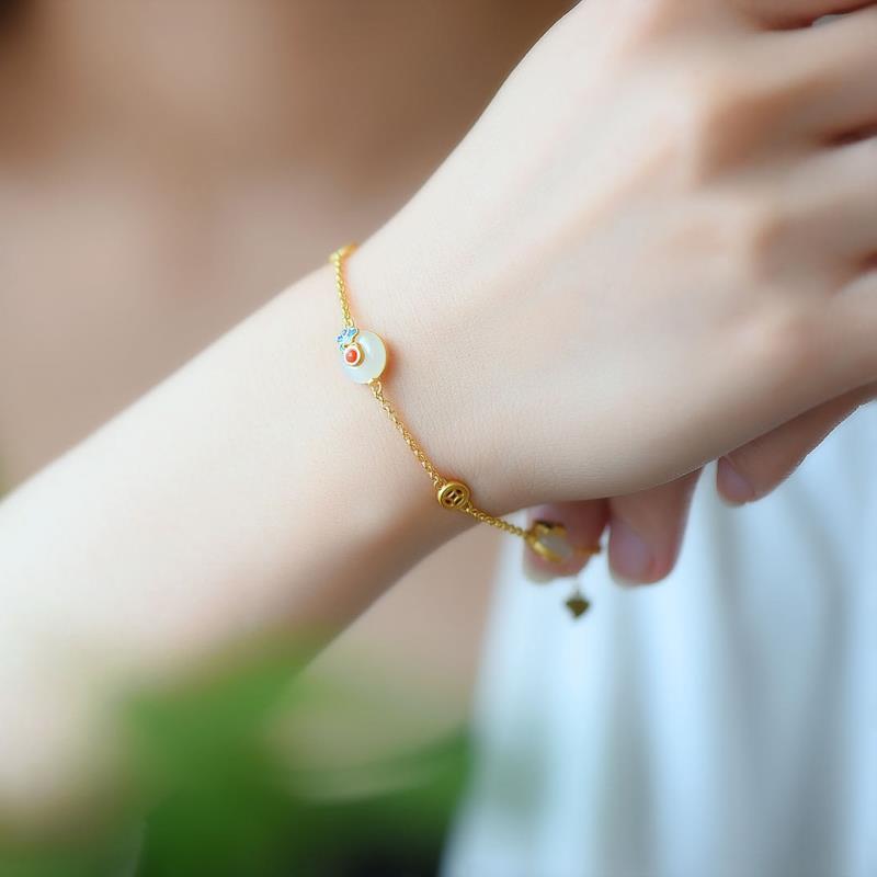 Nimara Ritual Peace Buckle White Jade Luck Copper Bracelet
