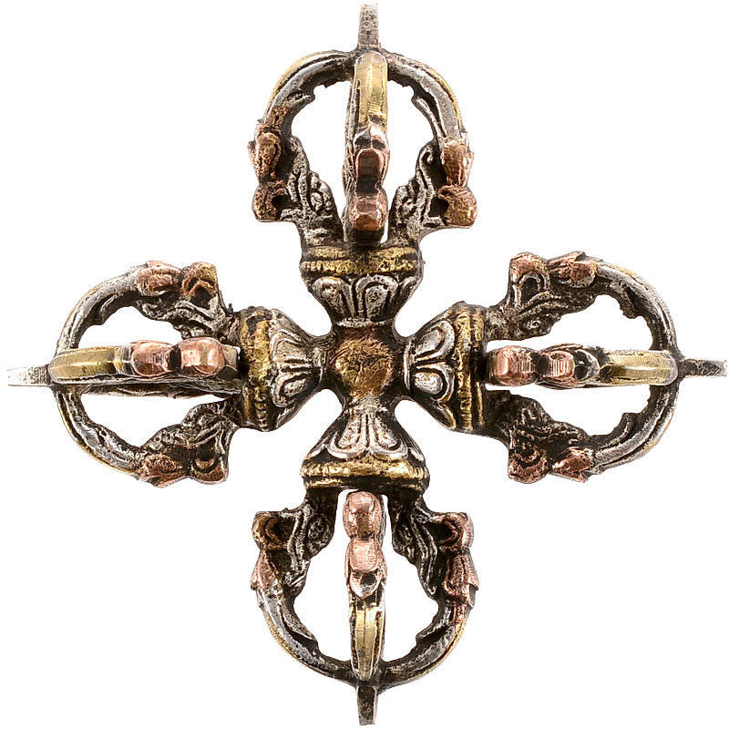 Nimara Ritual Tibetan Handmade 5 Prong Double Dorje Copper Iron Thunderbolt Strength Vajra