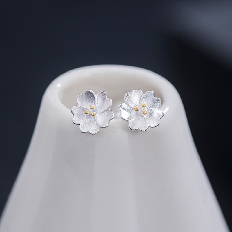 Nimara Ritual 925 Sterling Silver Cherry Blossoms Floral Calm Stud Earrings
