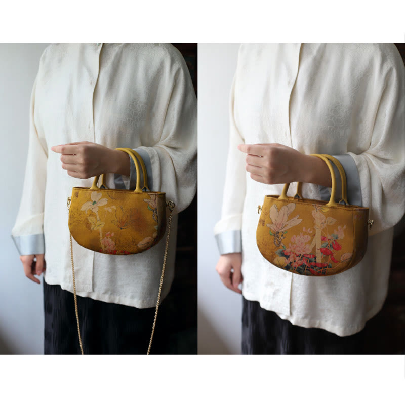 Nimara Ritual Vintage Flower Peony Metal Chain Zipper Handbag Crossbody Bag Shoulder Bag