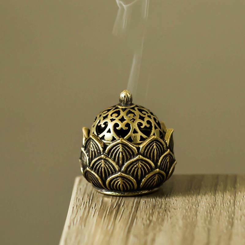 Nimara Ritual Tibetan Mini Lotus Pattern Meditation Copper Incense Burner