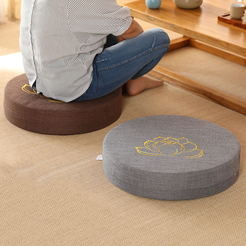 Nimara Ritual Lotus Embroidery Cotton Linen Meditation Seat Cushion