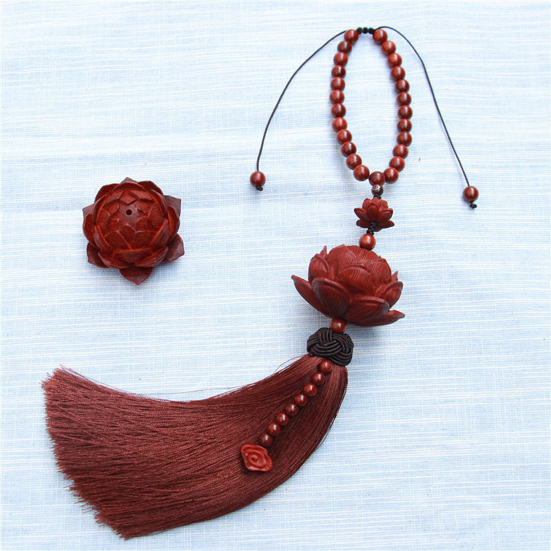 Nimara Ritual Tibetan Small Leaf Red Sandalwood Lotus Luck Protection Tassel Decoration