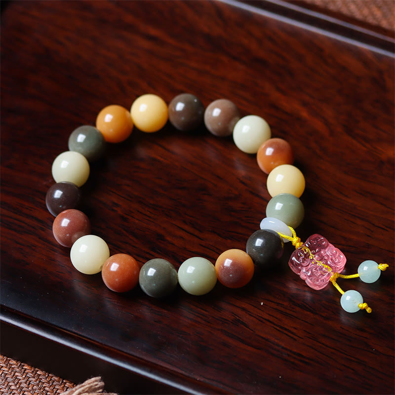 Nimara Ritual Natural Multicolored Gradient Bodhi Seed Liuli Glass Charm Peace Bracelet