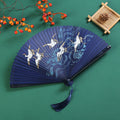 Nimara Ritual Vintage Cloud Crane Maple Leaf Pattern Handheld Bamboo Folding Fan