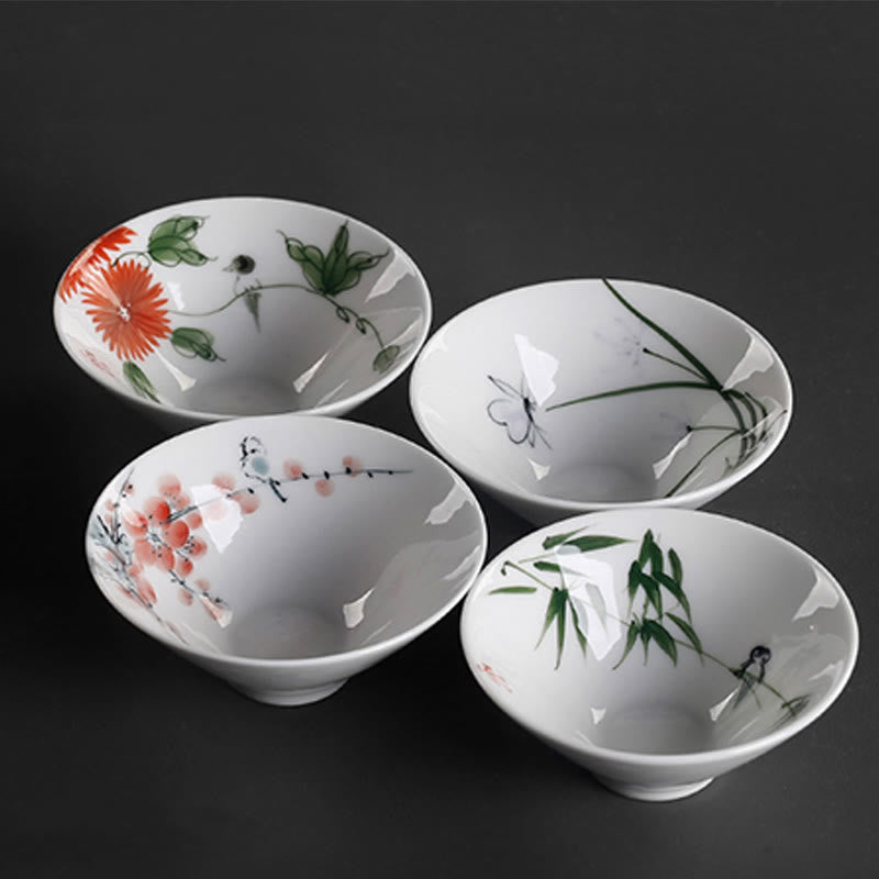 Nimara Ritual Vintage Plum Orchid Bamboo Chrysanthemum Lotus Koi Fish Ceramic Teacup Kung Fu Tea Cups