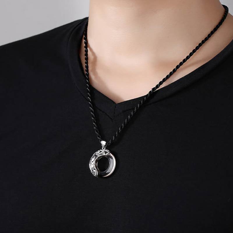 Nimara Ritual 12 Constellations of the Zodiac Ice Obsidian Blessing Round Pendant Necklace