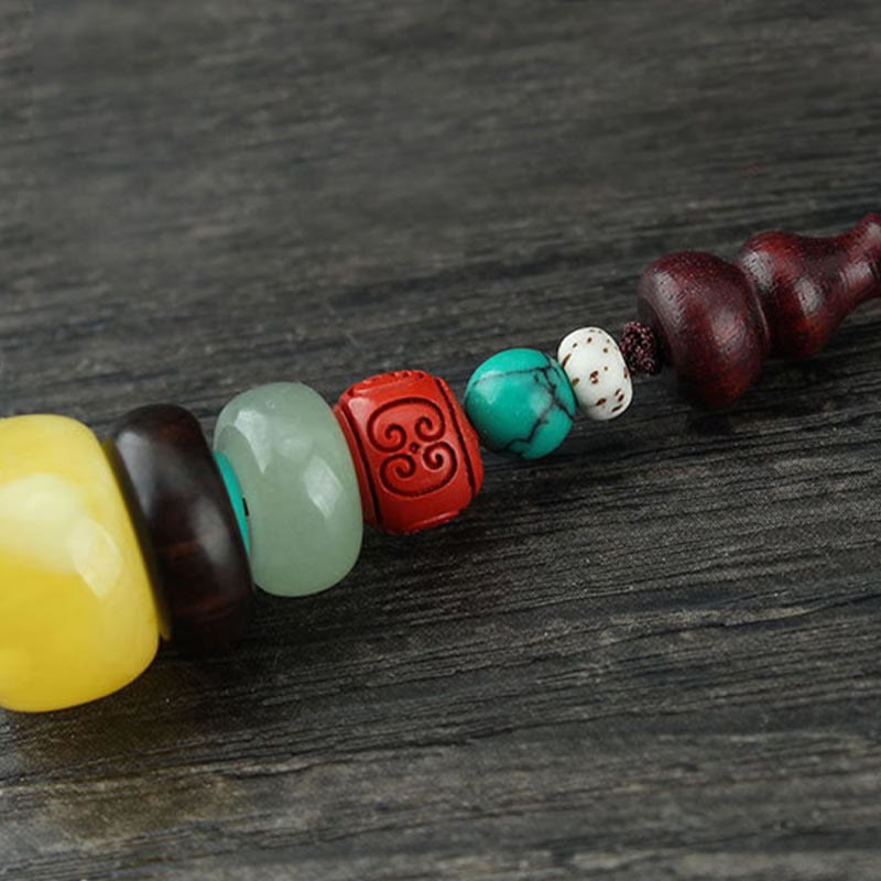 Nimara Ritual Green Sandalwood Ebony Wood Gourd Seven Layer Pagoda Positive Phone Hanging Decoration