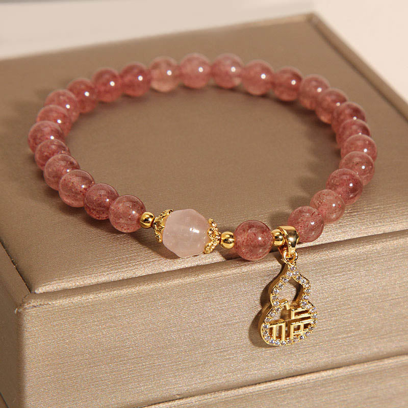 Nimara Ritual Strawberry Quartz Gourd Fu Character Charm Positive Bracelet