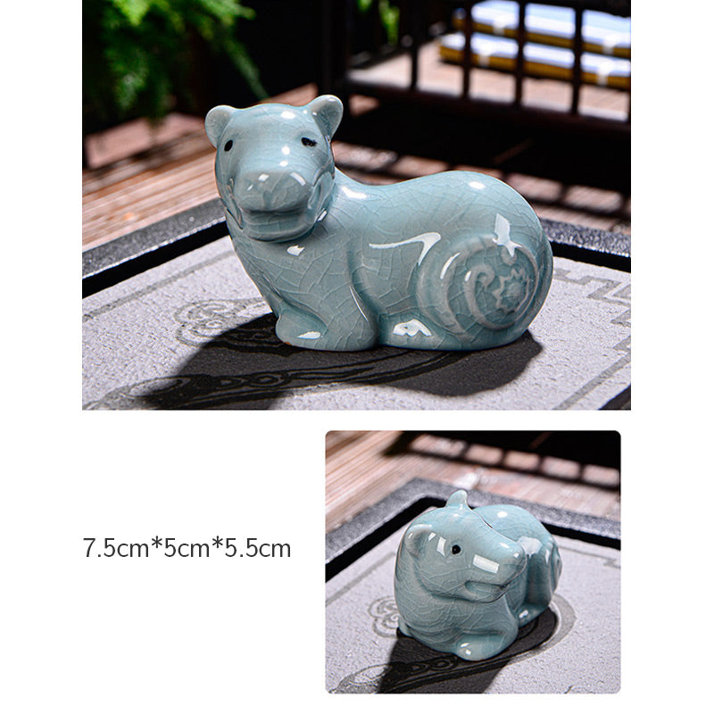 Nimara Ritual Chinese Zodiac Wealth Ceramic Tea Pet Home Figurine Decoration