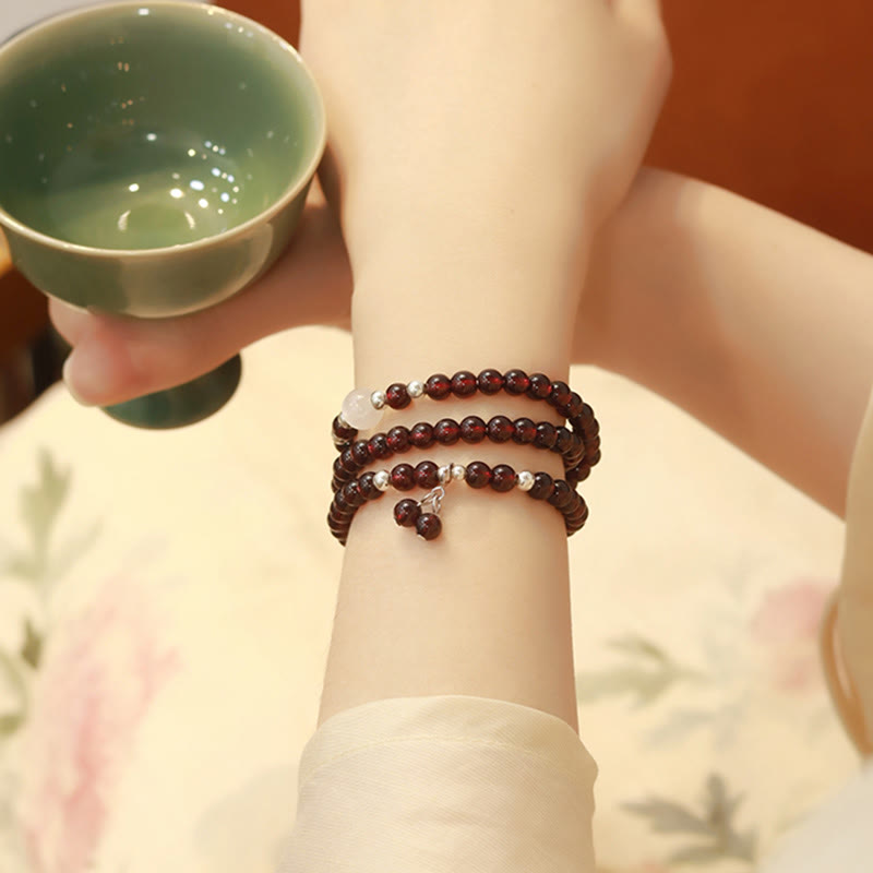 Nimara Ritual 925 Sterling Silver Natural Garnet Cat Eye Protection Triple Wrap Bracelet