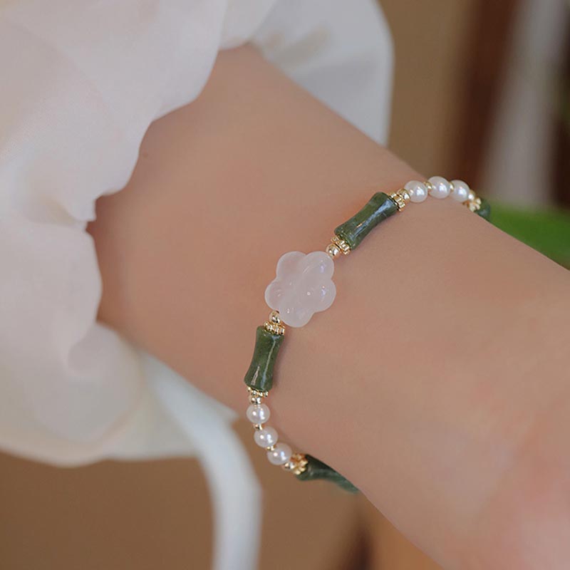 Nimara Ritual Peridot Bamboo Flower Agate Pearl Peace Bracelet
