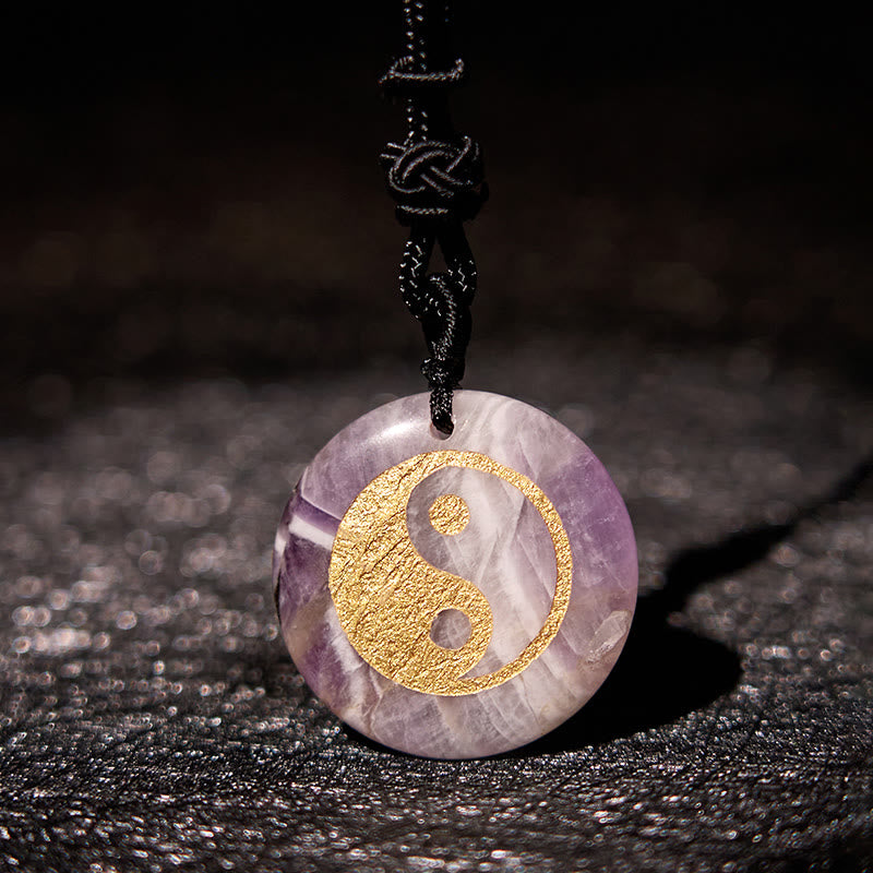 Nimara Ritual Various Crystal Amethyst Tiger Eye Green Aventurine Yin Yang Spiritual Necklace Pendant