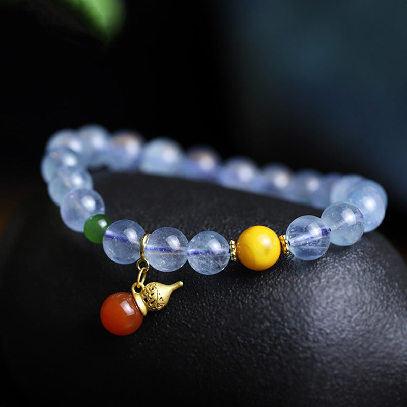 Nimara Ritual Aquamarine Red Agate Peace Gourd Charm Bracelet