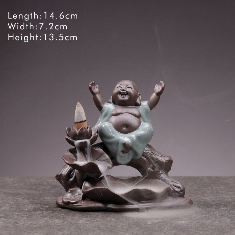 Nimara Ritual Little Monk Ceramic Lotus Blessing Incense Burner Decoration
