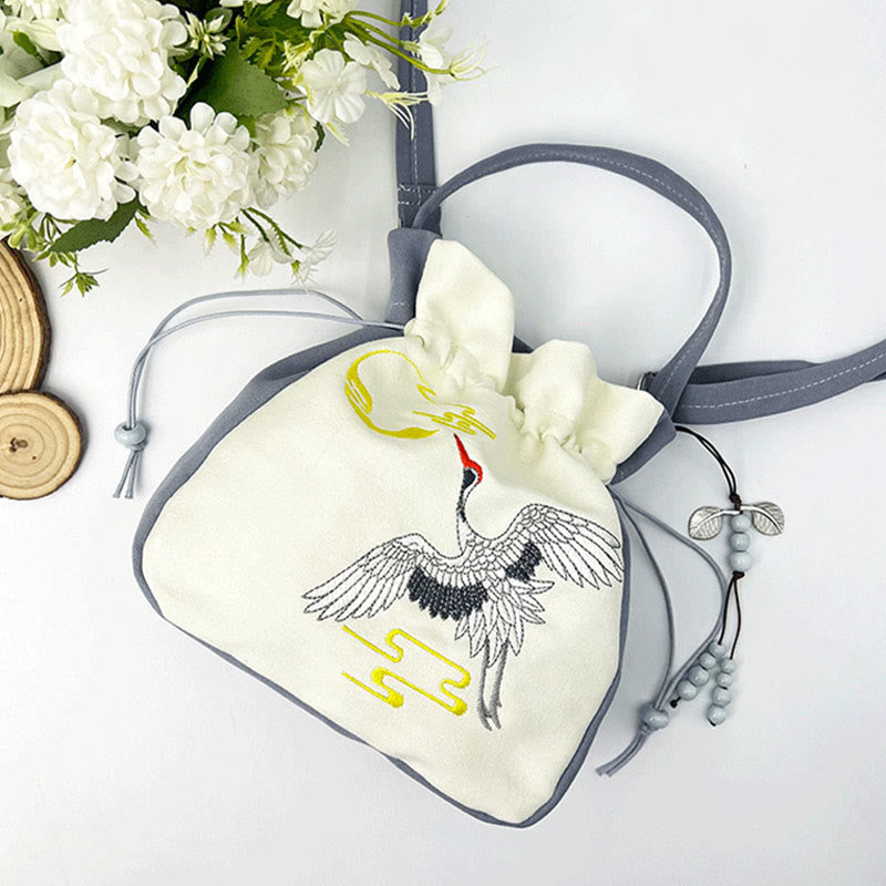 Nimara Ritual Embroidered Butterfly Lotus Magnolia Cotton Linen Tote Crossbody Bag Shoulder Bag Handbag