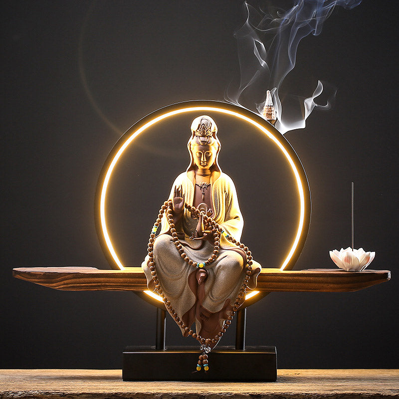 Nimara Ritual Buddha Avalokitesvara Ceramic Lotus Relaxation Incense Burner Decoration