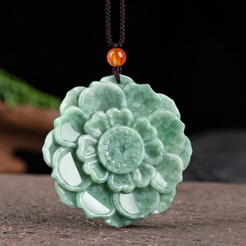 Nimara Ritual Lotus Pattern Jade Luck Prosperity Necklace Pendant