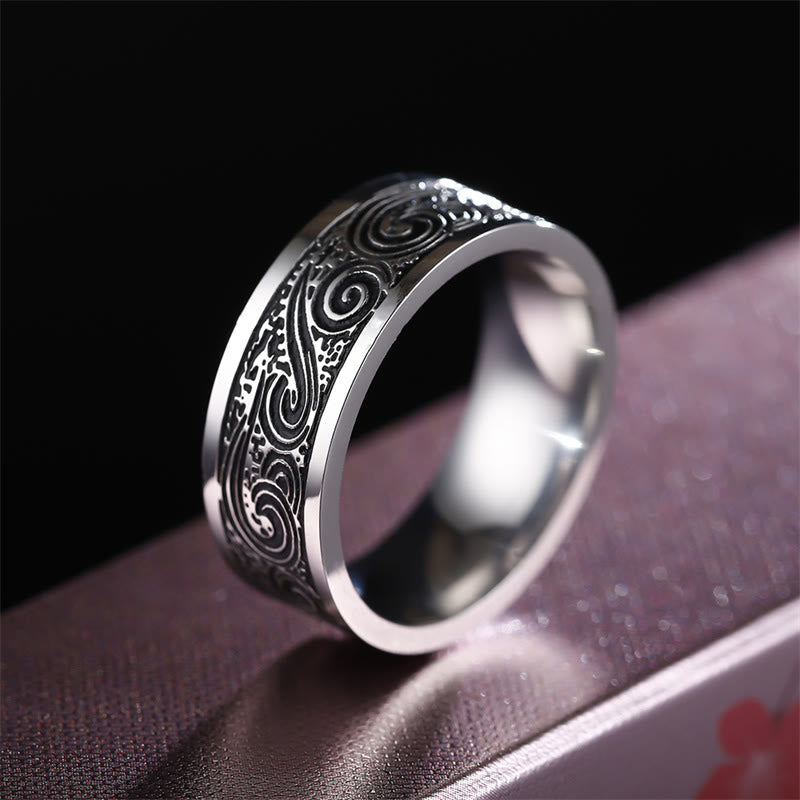 Nimara Ritual Vintage Wave Auspicious Clouds Engraved Pattern Titanium Steel Balance Ring