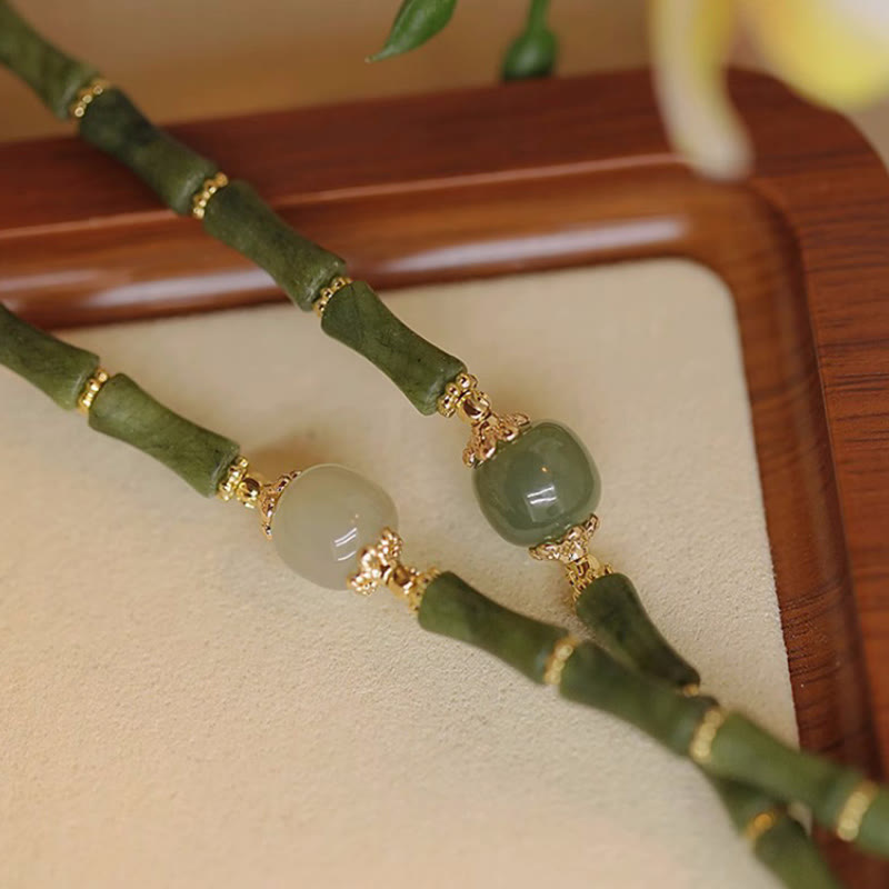 Nimara Ritual 14K Copper Plated Peridot Hetian Jade Bamboo Pattern Luck Bracelet