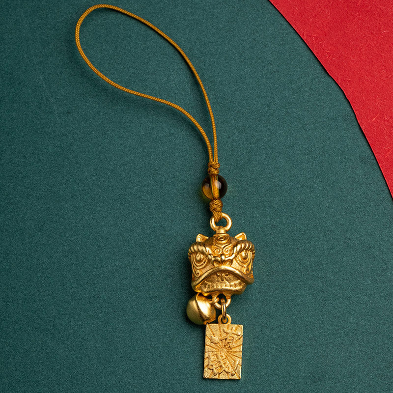 Nimara Ritual Dancing Lion Auspicious Ruyi Safe Peace Rich Copper Wealth Phone Hanging Decoration