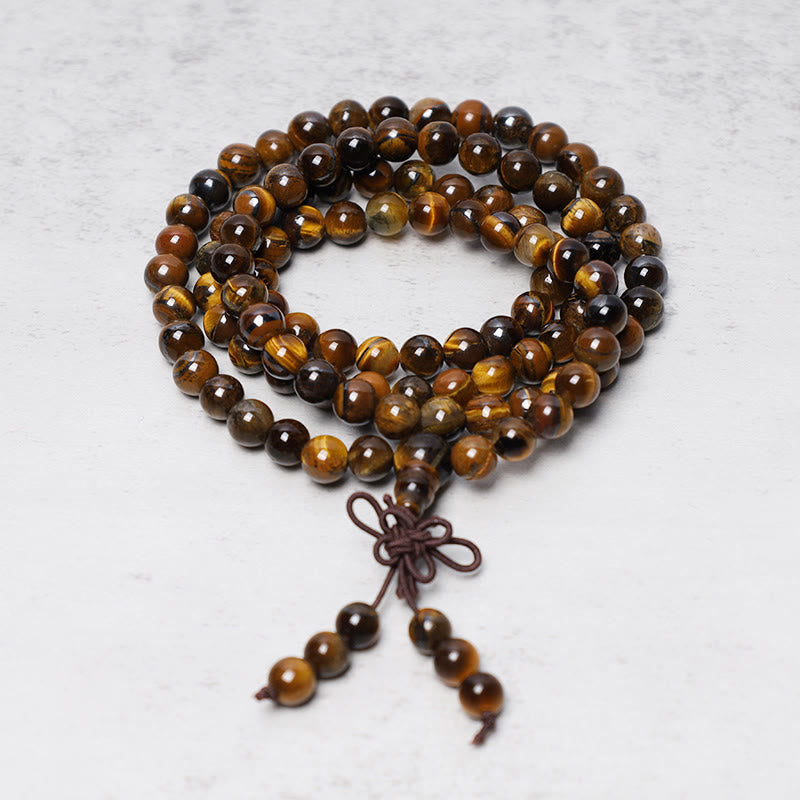 Nimara Ritual Tibetan 108 Natural Tiger Eye Gemstone Beads Prayer Mala Bracelet Necklace